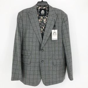 ENGLISH LAUNDRY Wool Vest Suit Jacket 46R Grey 2PC Slim Fit Windowpane NWT
